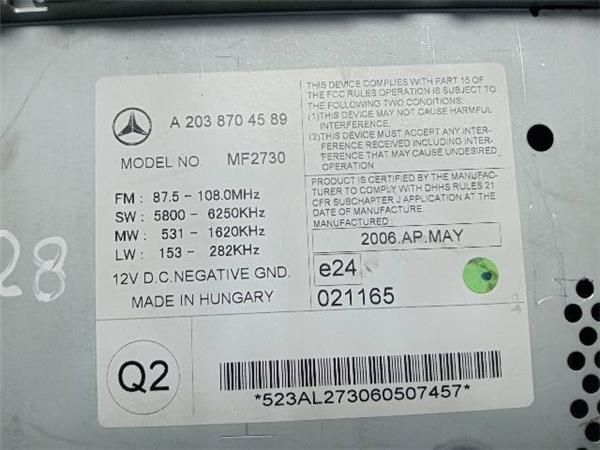 RADIO / CD Mercedes C 160 1.8 G C SPORTCOUPE 122CV (2002-2008) (90 KW) - 27045 / 271.921