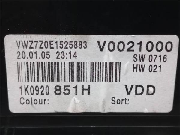 CUADRO INSTRUMENTOS Volkswagen Golf 1.9 TDI V PLUS (1KP) 105CV (2005-2009) (77 KW) - 30053 / BKC