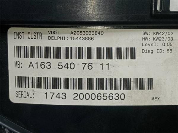 CUADRO INSTRUMENTOS Mercedes Ml 270 2.7 CDI I (W163) 4X4 163CV (1999-2005) (120 KW) - 33624 / 612963