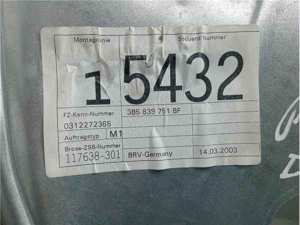 MECANISMO ELEVALUNAS TRA. IZDO. Volkswagen Passat Berlina (3B3)(2000-) 1.9 TDI - 35883 / 3B5839751BF