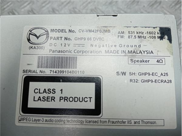 RADIO / CD Mazda 6 2.2 D (GJ) 150CV (2012-2022) (110 KW) - 35993 / CVVM42F0JMB