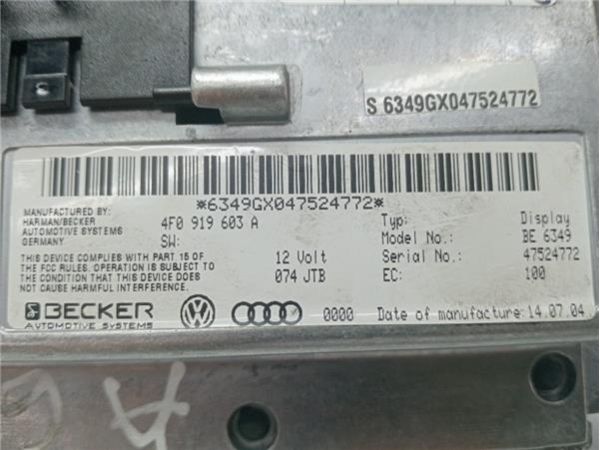 PANTALLA NAVEGADOR Audi A6 Berlina (4F2)(2004-) 2.4 [2,4 Ltr. - 130 kW V6 24V CAT (BDW)] - 38682 / 4F0919603A